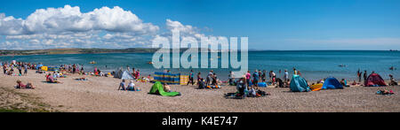 A panoramic view of the beautiful seafront and coastline at Weymouth in the county of Dorset, UK. Stock Photo