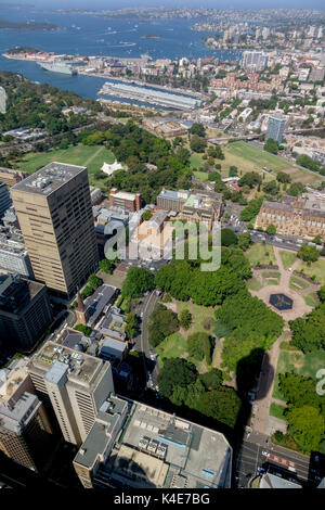 Hyde Park Sydney Australia Aerial Looking Towards Woolloomooloo Garden Island And The Entrance To Sydney Harbour Stock Photo