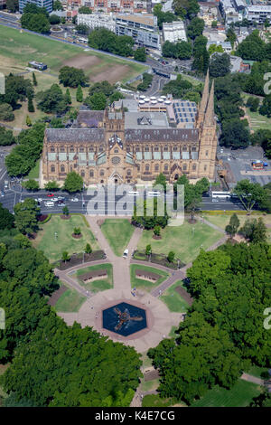 St Mary's Cathedral And The Archibald Fountain In Hyde Park Sydney Australia Aerial View From Sydney Tower Stock Photo