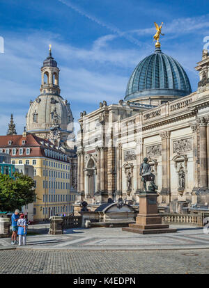 Germany, Saxony, Dresden, Brühl's Terrace, Dresden Academy of Fine Arts with the unmistakable glass dome, nicknamed 'The Lemon Squeezer' with a golden Stock Photo