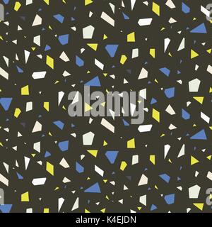 Terrazzo flooring dark seamless vector pattern. Stock Vector