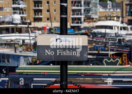 No Fishing sign at Limehouse Basin in London, England United Kingdom UK Stock Photo