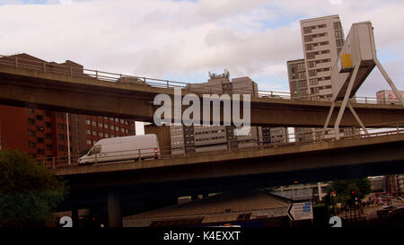 white van man M8 ,motorway at Anderston cross Glasgow Stock Photo