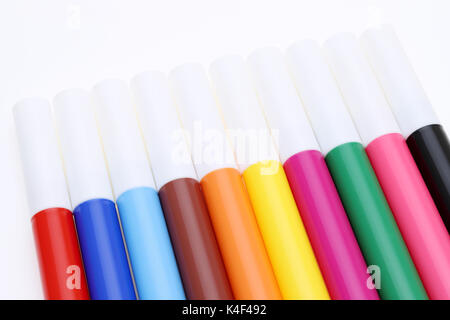 row of colorful felt pens isolated on the white background Stock Photo