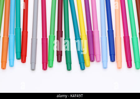 row of colorful felt pens isolated on the white background Stock Photo