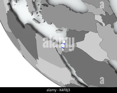 Israel on political globe with embedded flags. 3D illustration. Stock Photo