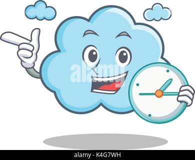 With clock cute cloud character cartoon Stock Vector