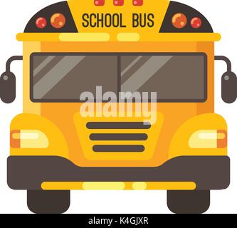 Yellow school bus front view flat illustration on white background Stock Vector