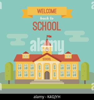 School building banner with text Welcome back to school Stock Vector