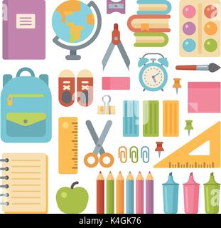 School items flat icon set. Back to school Stock Vector