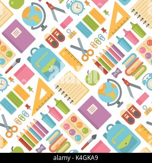 School items seamless pattern on white background. Back to school Stock Vector