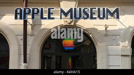 Apple museum in Prague.  Located in the heart of the city, Apple's museum holds the largest private collection of Apple products in the world. Stock Photo