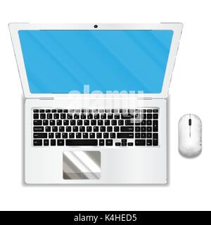 top view of white laptop and mouse Stock Vector