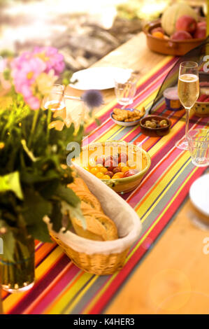 Al fresco dining / outdoor dining table Stock Photo