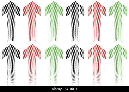 Arrow of decreasing dots with angular end on white background Stock Vector