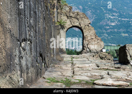 Roman road in the Aosta Valley, Donnas, Valle d'Aosta, autonomous region Valle d'Aosta, Italy Stock Photo