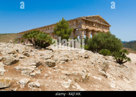 Segesta (Sicily, Italy) - Temple of Segesta in a mediterranean hillscape Stock Photo