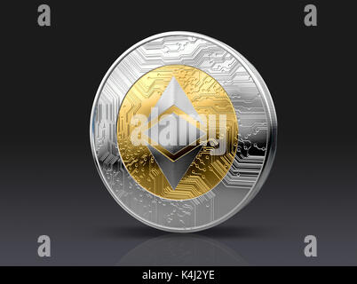 A Physical Ethereum Classic Cryptocurrency In Gold And Silver Coin Form On A Dark Studio Background 3d Render Stock Photo Alamy