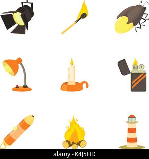 Luminous objects icons set, cartoon style Stock Vector