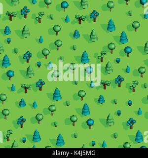 Seamless pattern with isometric trees Stock Vector