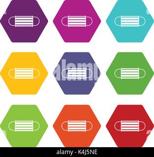 Disposable face mask icon set color hexahedron Stock Vector