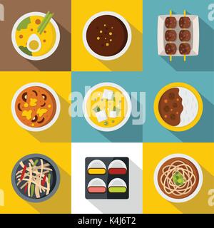 Sushi menu icon set, flat style Stock Vector