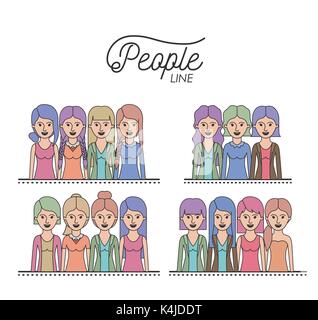 caricature half body women people line with differents hairstyle set on white background Stock Vector