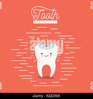kawaii caricature healthy tooth dental care with happiness expression on color poster with lines Stock Vector