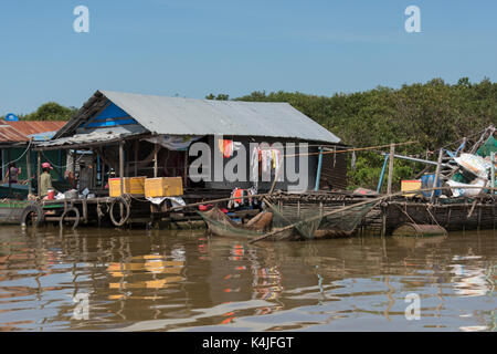 Stilt houses on Tonle Sap Lake, Kampong Phluk, Siem Reap, Cambodia Stock Photo