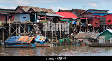 Stilt houses on Tonle Sap lake, Kampong Phluk, Siem Reap, Cambodia Stock Photo
