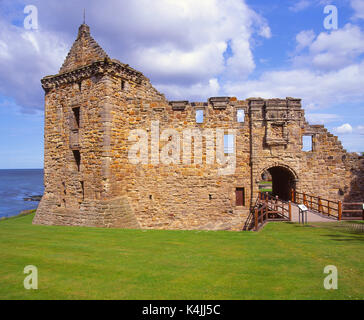 The ruins of St Andrews Castle on the cliffs in the town centre, St Andrews, Fife Stock Photo