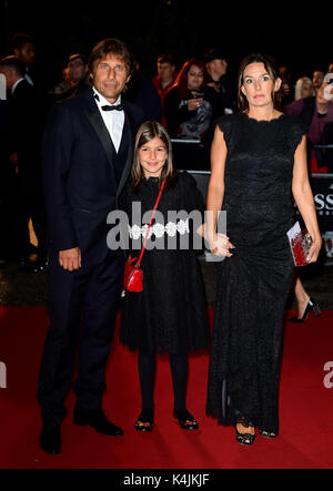 Antonio Conte with wife Elisabetta Muscarello and daughter Vittoria Conte attending the GQ Men of the Year Awards 2017 held at the Tate Modern, London Stock Photo