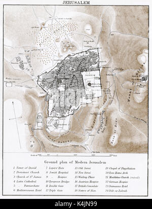Antique map, circa 1875, of Jerusalem Stock Photo