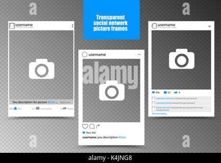 White photo frame for social network picture with transparent background. Isolated vector illustration Stock Vector