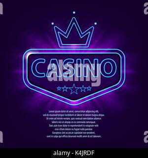 Banner with neon frame. Casino frame neon bright banner on dark background. Bright vegas casino advertisement template. Vector illustration EPS 10. Stock Vector
