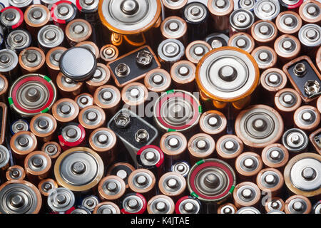Old used batteries ready for recycling Stock Photo