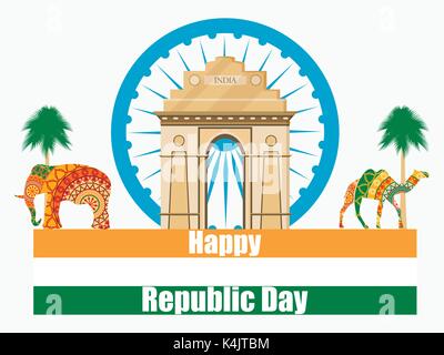 Happy Republic Day of India. Illustration of India gate. Stock Vector