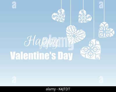 Happy Valentine's Day. Hanging hearts with a pattern. Greeting card. Vector illustration Stock Vector