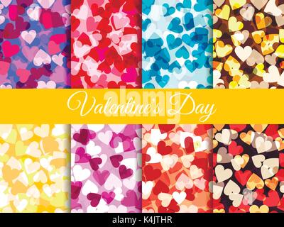 Valentine's Day set seamless pattern with hearts. Vector illustration Stock Vector