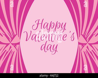 Valentine's Day with pink curtains. Template greeting card with text. Vector illustration Stock Vector