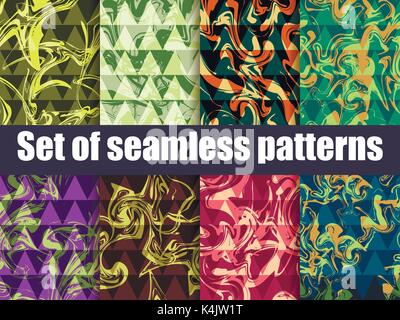 Marbling set seamless pattern. Bright background with triangles. Vector illustration Stock Vector