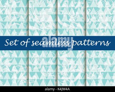 Marbling set seamless pattern. Bright background with triangles. Vector illustration Stock Vector