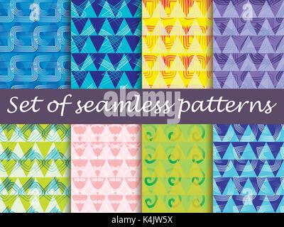 Bright seamless pattern with lines and triangles. For wallpaper, tiles, fabrics, backgrounds. Vector. Stock Vector