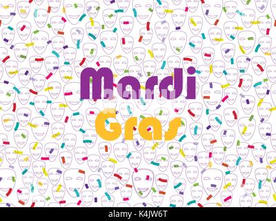 Mardi gras. Festive seamless pattern with confetti and masquerade masks. Vector illustration Stock Vector