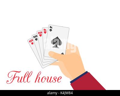 Hand with playing cards. Full House Tens and Kings. Vector illustration Stock Vector