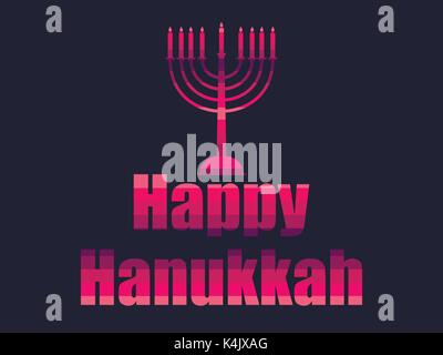Happy hanukkah in 80's retro style. Text in the futuristic style, neon. Vector illustration. Stock Vector