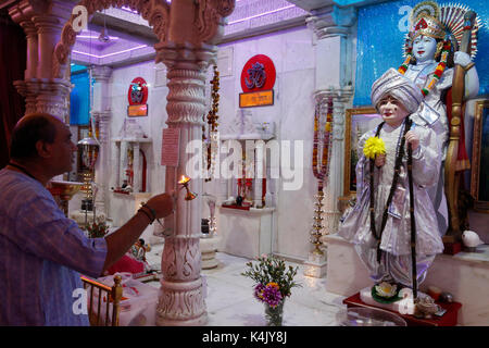 Diwali Puja, Jalaram Prathna Hindu temple, Leicester, Leicestershire, England, United Kingdom, Europe Stock Photo