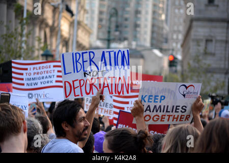 New York City, USA. 5th Sep, 2017. People protesting President Trump's decision to repeal DACA policy. Credit: Christopher Penler/Alamy Live News Stock Photo