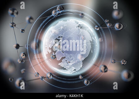 Abstract glowing sphere shape. Earth. 3d concept planet. Science and technology background. Stock Photo