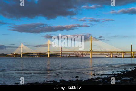 dh Queensferry Crossing FORTH BRIDGE LOTHIAN River Forth Queensferry crossing evening light dusk stay cable stayed road Three bridges